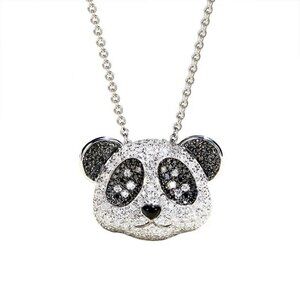 NWT Panda Pendant Necklace Platinum Plated Plated Black Clear Cubic Zirconia